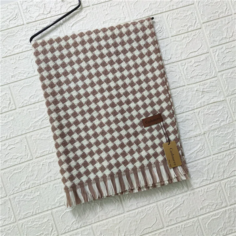 Imitation cashmere houndstooth scarf - Khaki