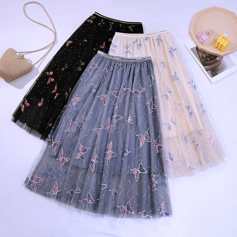 Sequin butterfly pleated skirt
