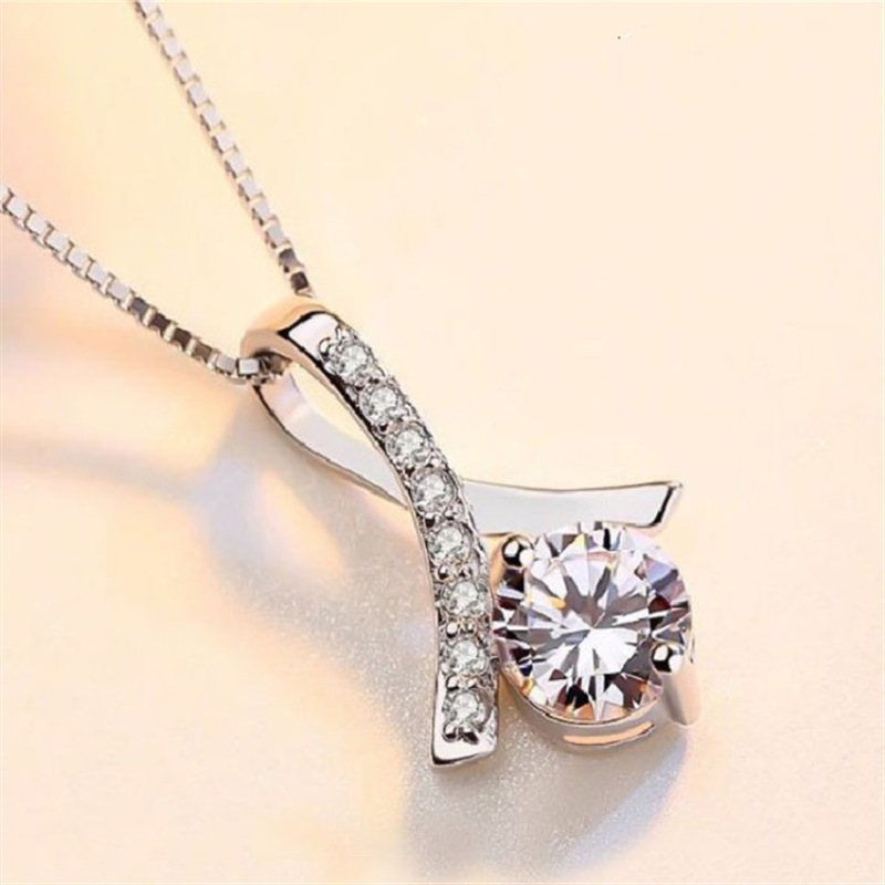 Gentle lady style sterling silver temperament zircon necklace