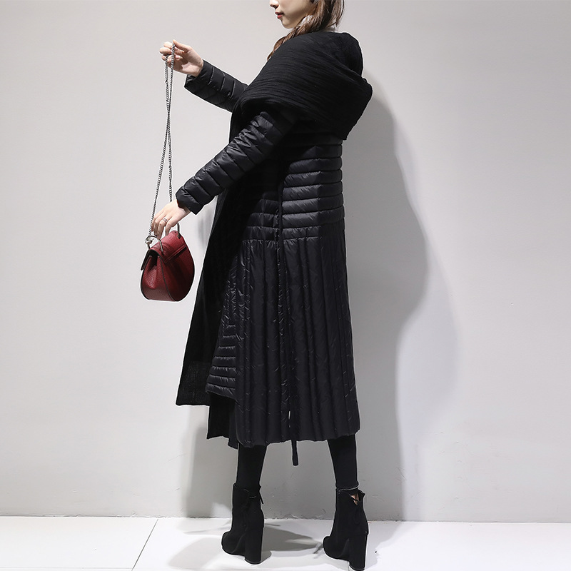 Women's knee-length hooded white duck down jacket