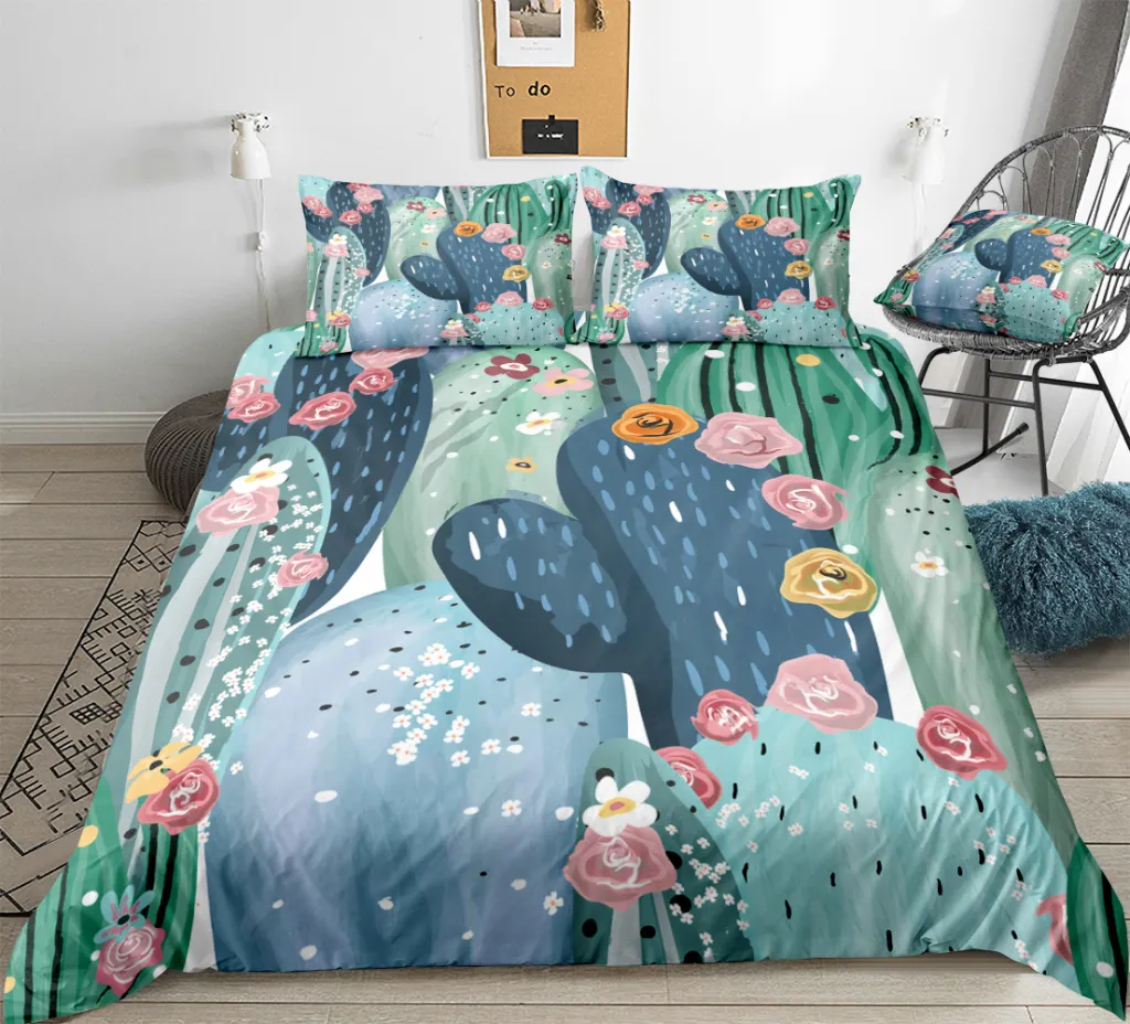 Three or four sets of home textile bedding - Blue Cactusa