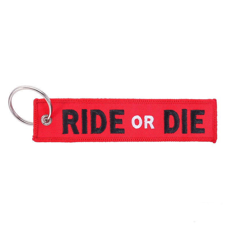 Red motorcycle embroidered keychain pendant — image 1