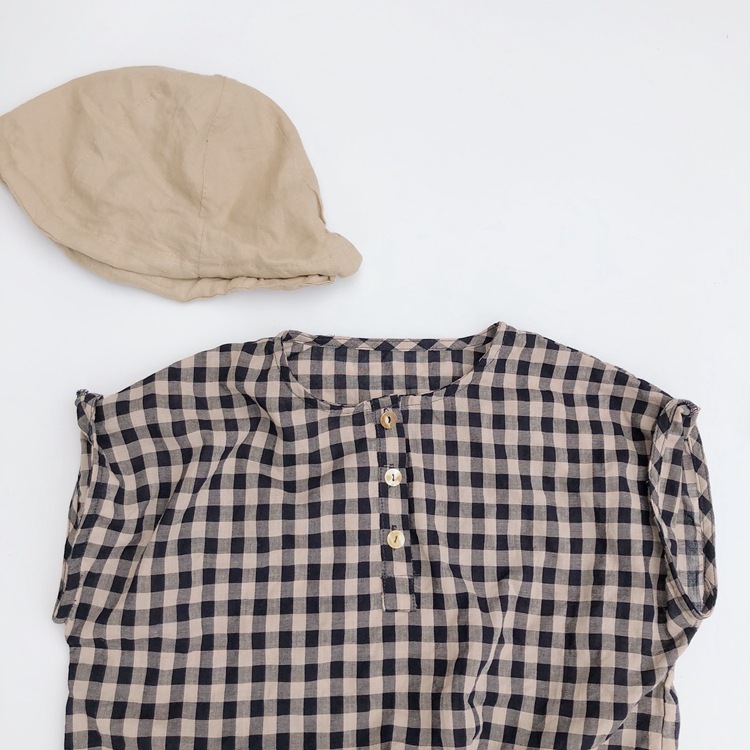 Children's plaid round neck shirt vest