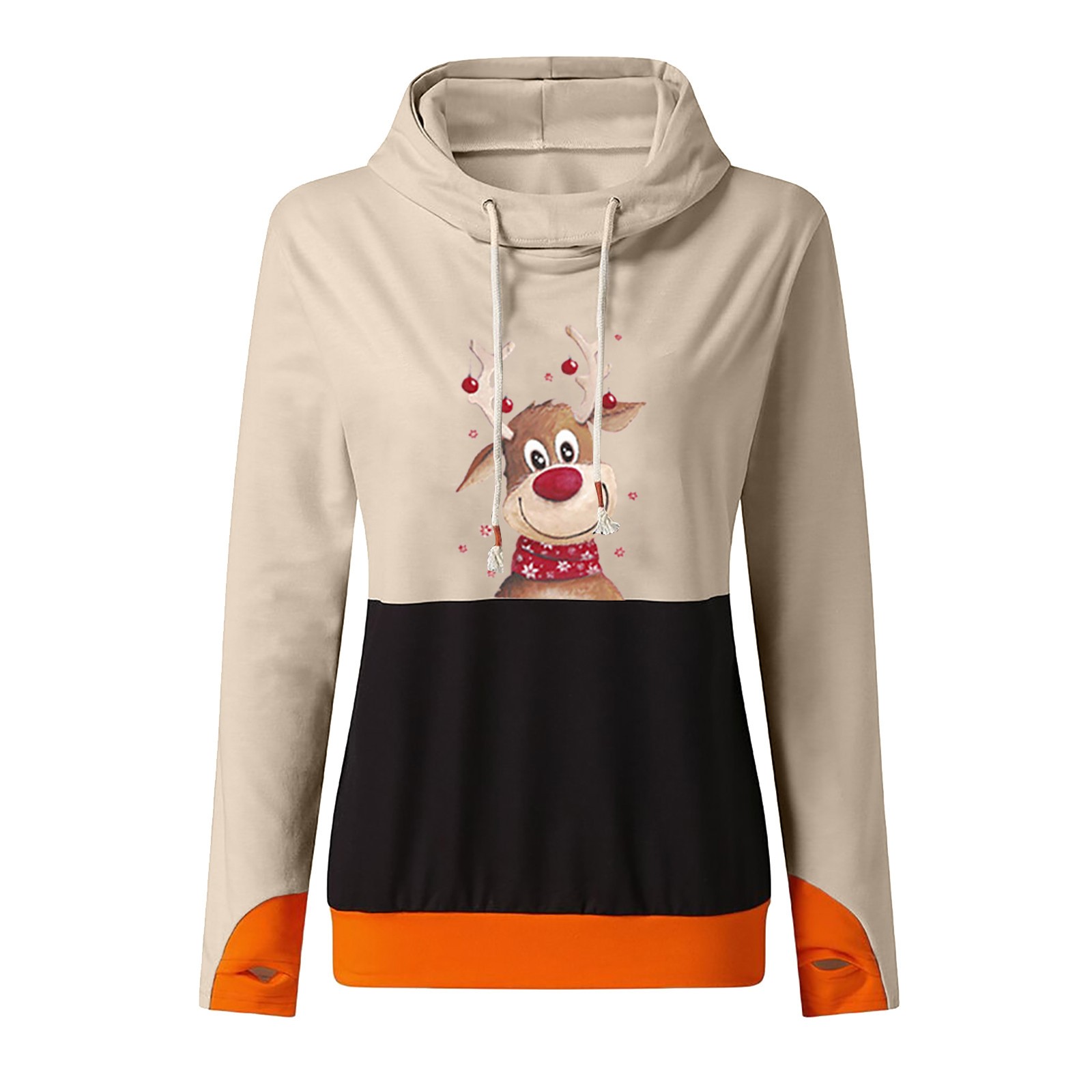 Printed color-blocking long-sleeved slim T-shirt