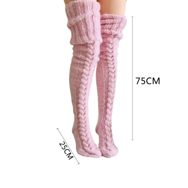 Winter Socks Over The Knee Lengthened Long Tube Knitted Pile Socks Pink - Shop at LoveMi