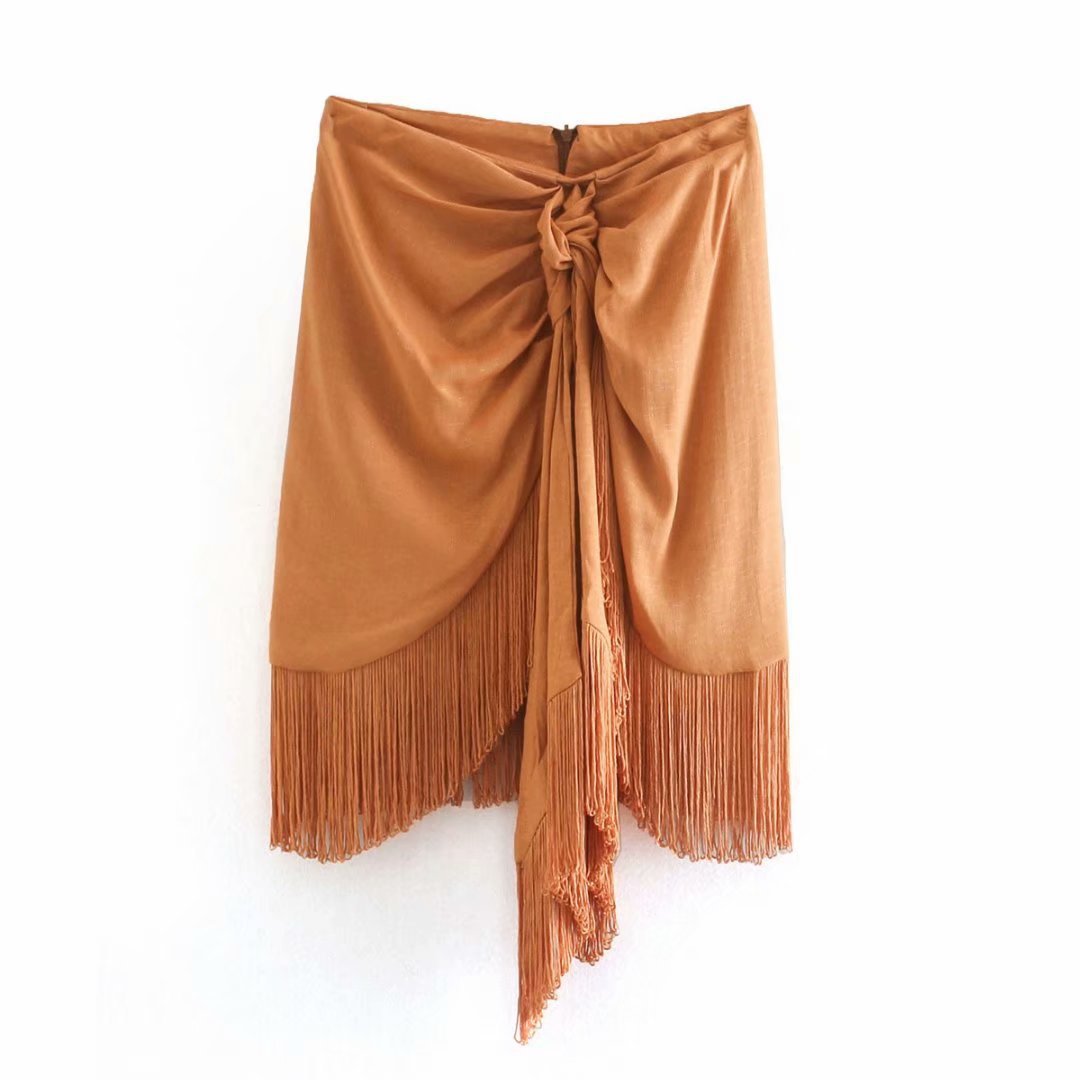 High waist fringed skirt
