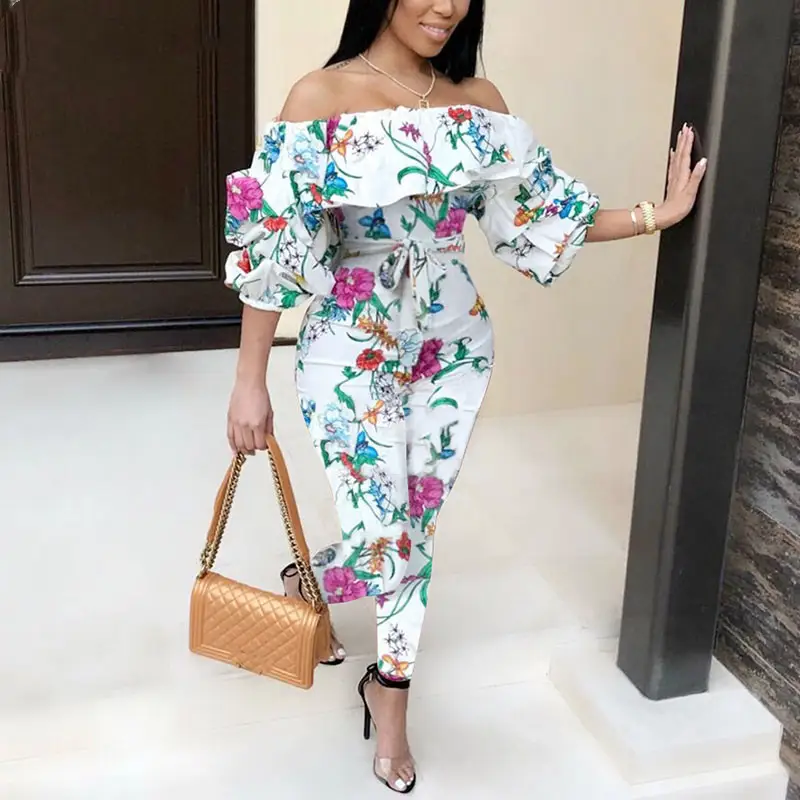 Printed cascade sleeve waistband Jumpsuit