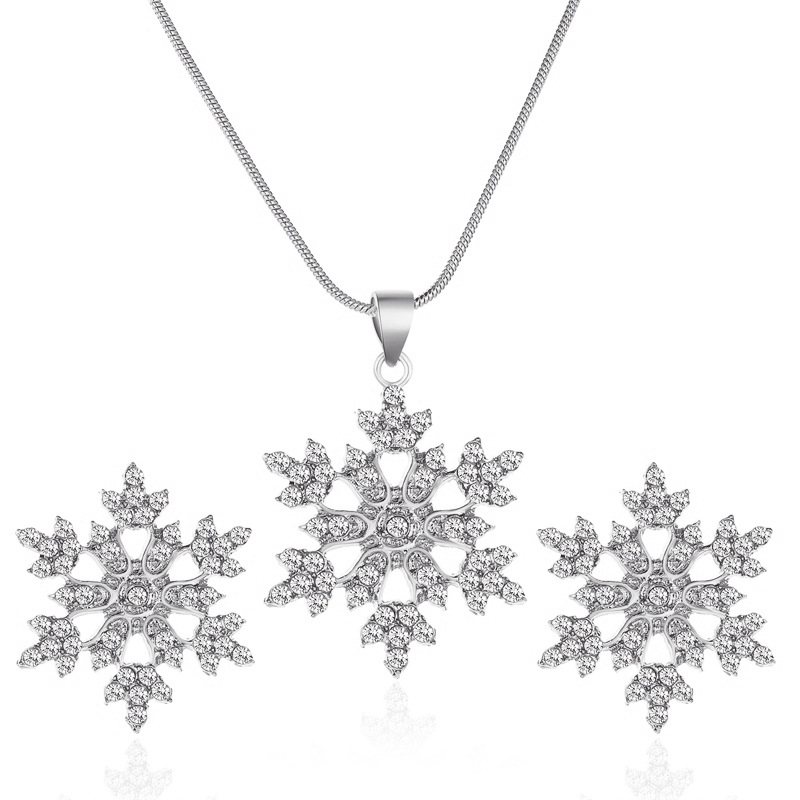 Snowflake Necklace Earring Set Silver - Shop at LoveMi