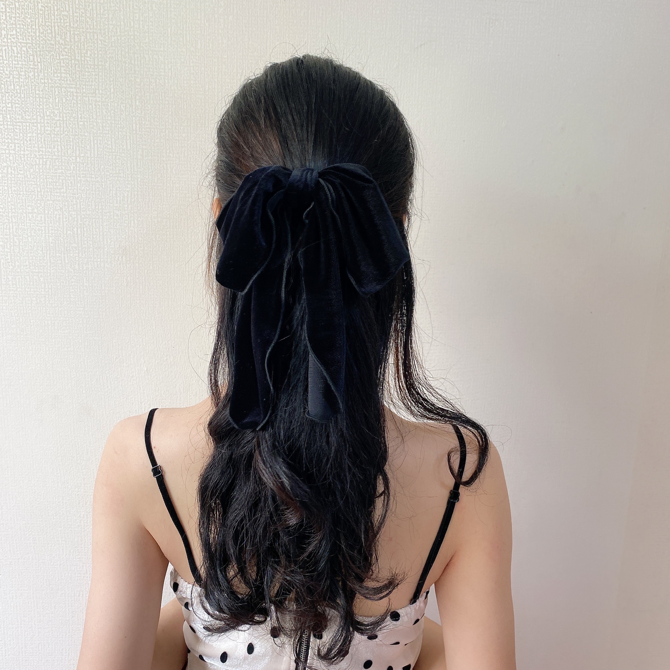 Silk satin oversized bow hair tie Velvet Black Hairpin - Shop at LoveMi