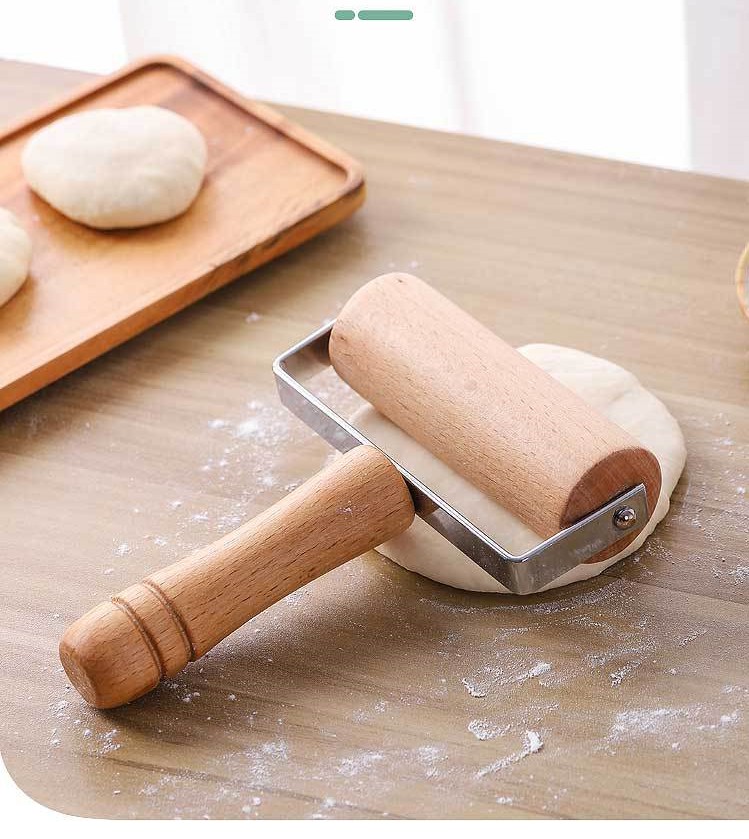 Factory direct selling cross border beech roller rolling pin household double head diamond painted pancake anti skid beech pizza pancake