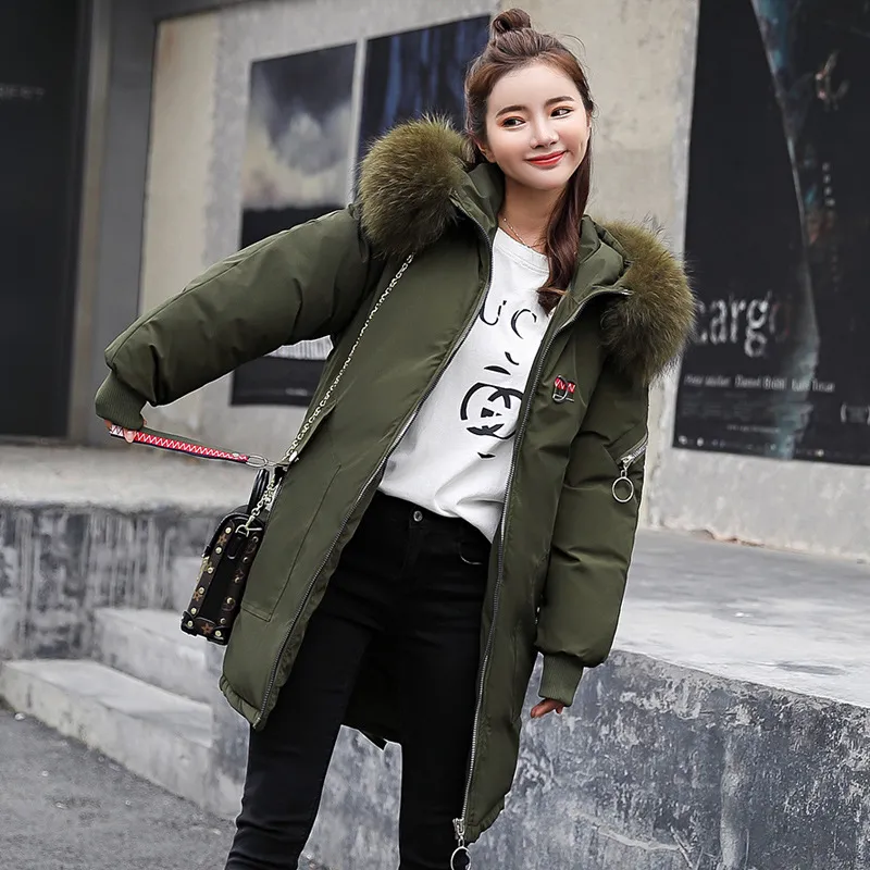 Women's mid-length down padded jacket - Army Green