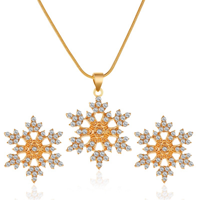Snowflake Necklace Earring Set Gold - Shop at LoveMi