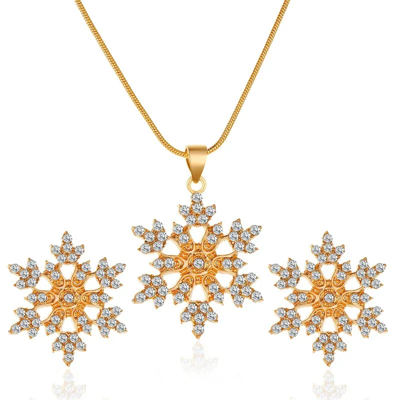Snowflake Necklace Earring Set - Gold