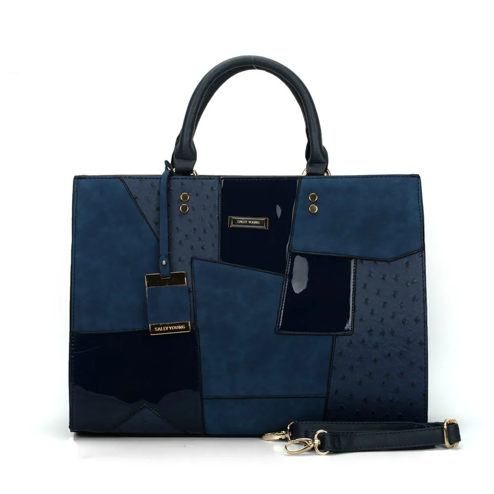 Single shoulder messenger stitching ladies bag - Blue
