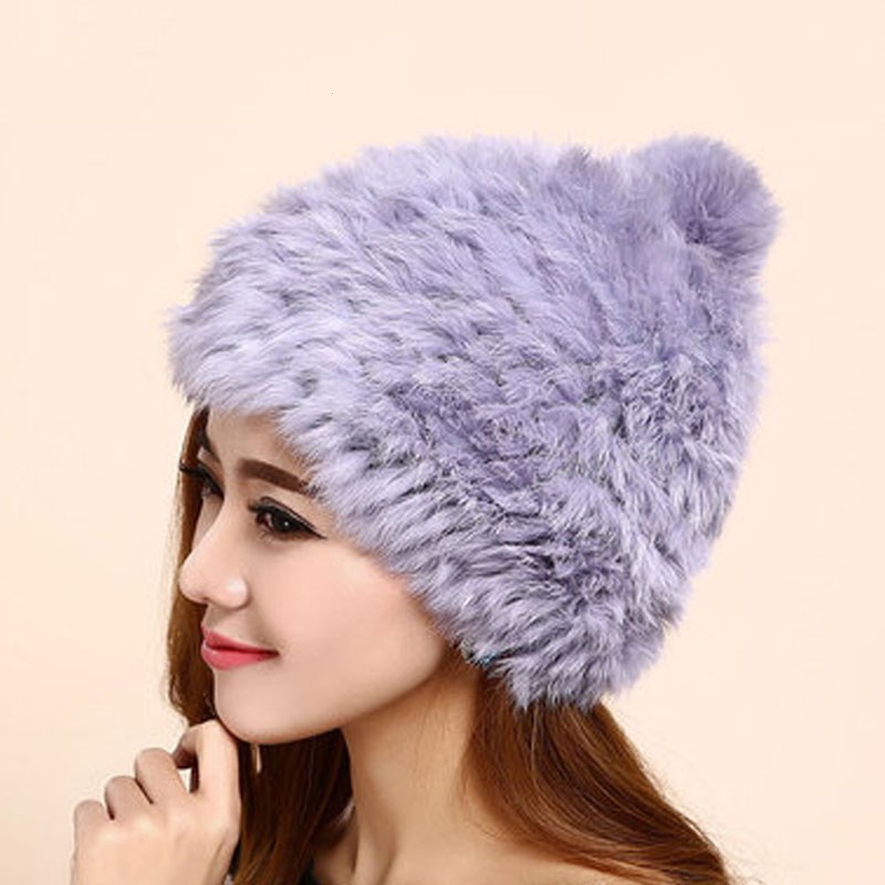 Rabbit fur ball fur hat