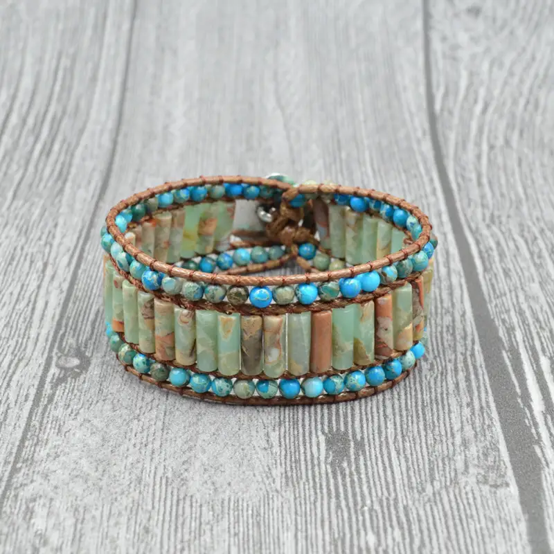 Multilayer woven natural imperial stone beaded bracelet