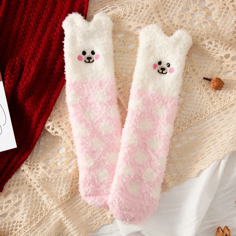 Coral fleece Christmas socks in tube socks - Pink