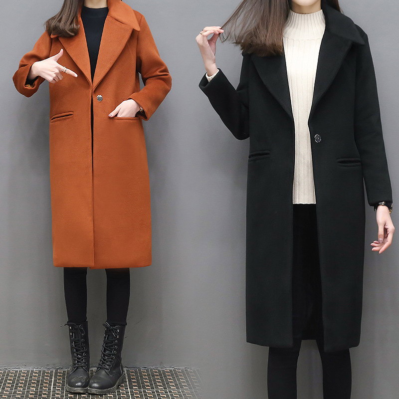 Women's thick over-the-knee woolen coat