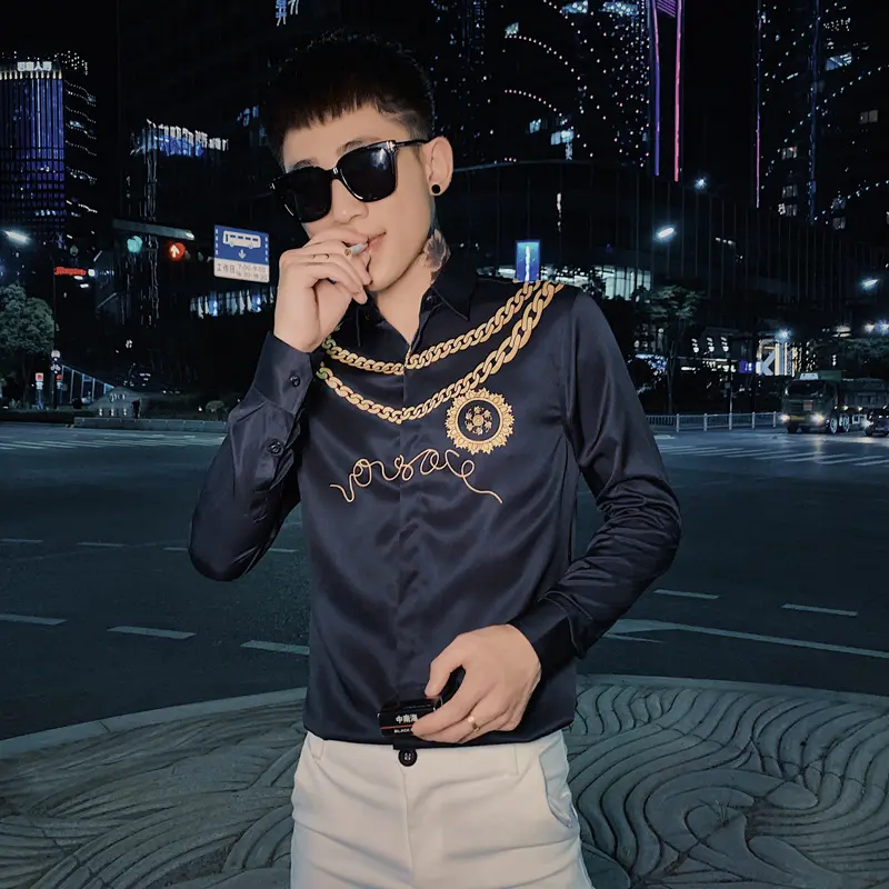 Boy Printed Long Sleeve Shirt Trendy Slim