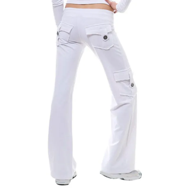 Women's flared pants with multiple pockets White - Shop at LoveMi