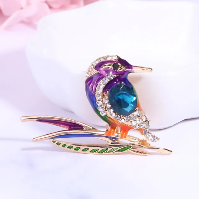 Handmade woodpecker crystal glass brooch Purple - Shop at LoveMi