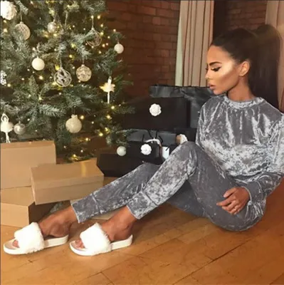 Velvet leisure sports suit Silver - Shop at LoveMi