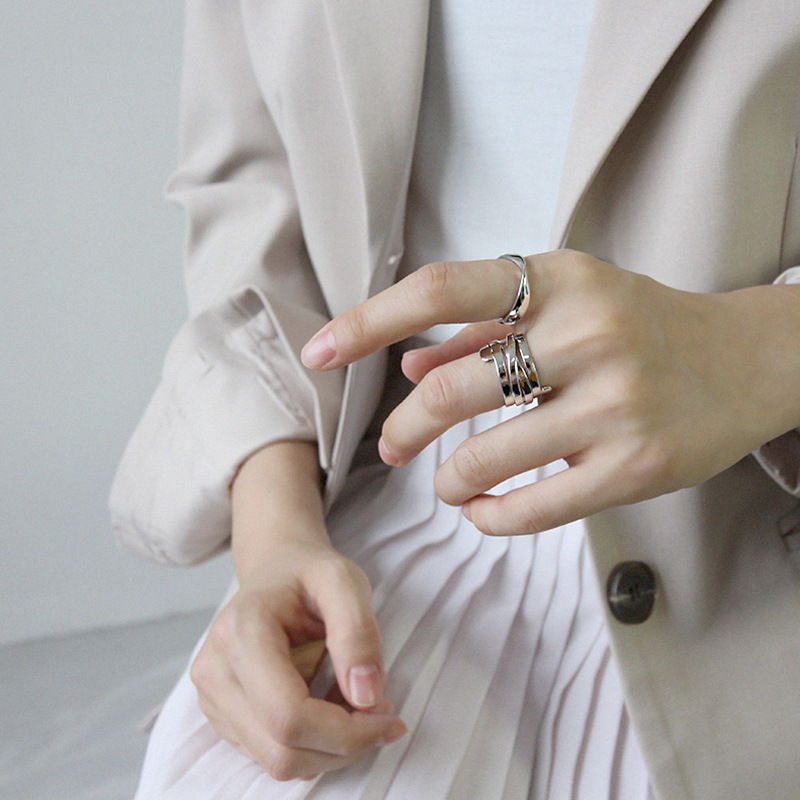 Silver Fashion Glossy Multilayer Ring
