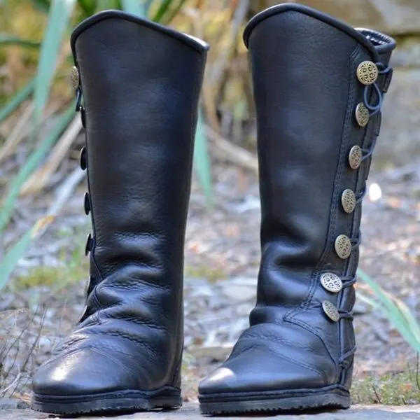 Women's boots with square heel side zipper buttons Black - Shop at LoveMi