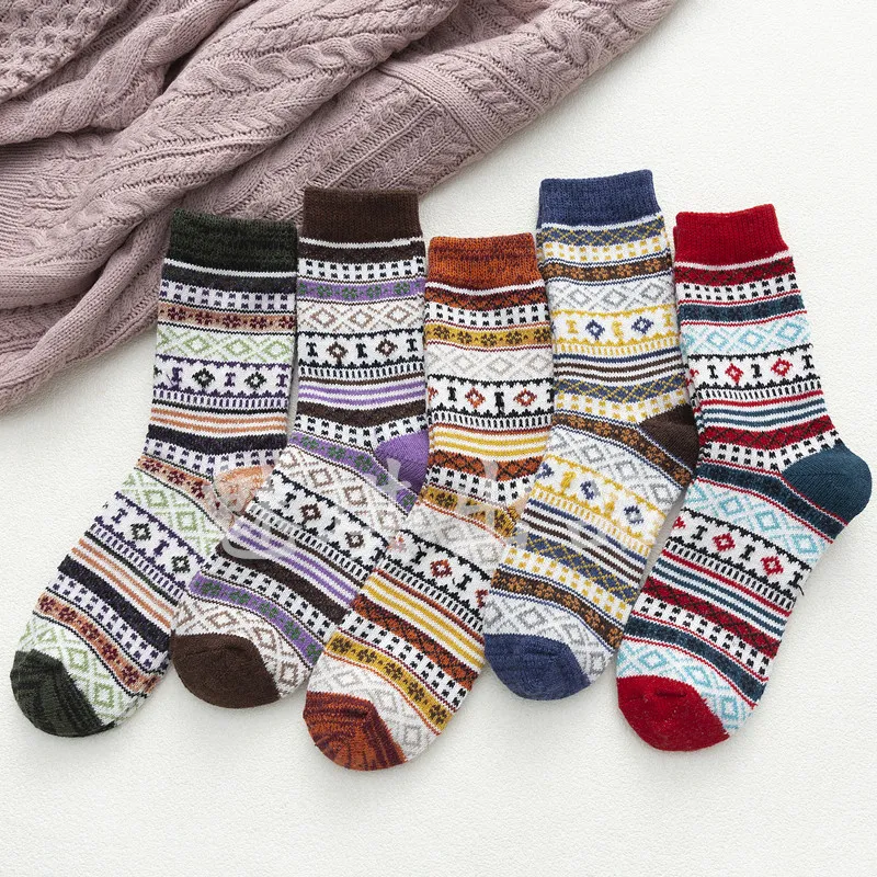Coarse needle wool socks - Five Colors-5 Pairs