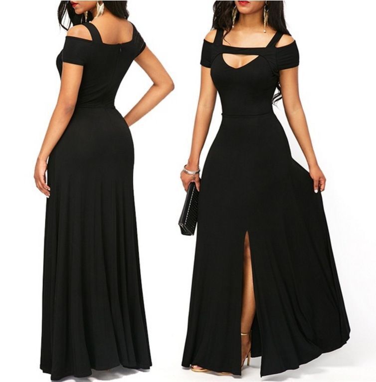 V-neck off-the-shoulder split long skirt