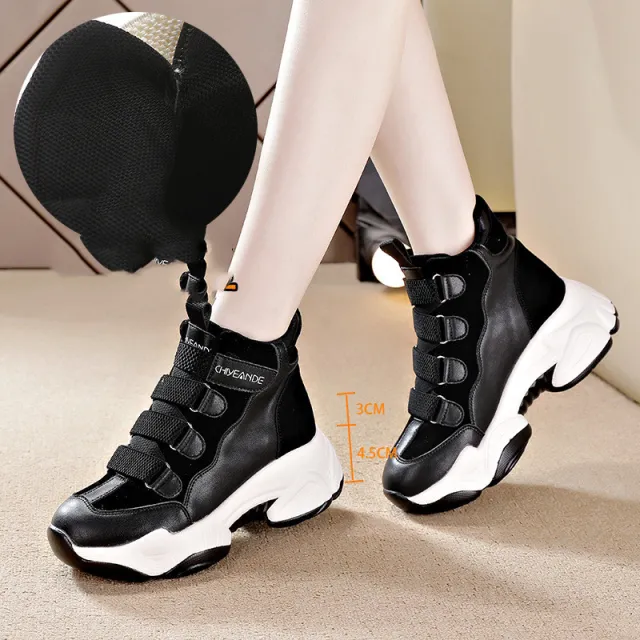 Women's cotton shoes with increased leather Black - Shop at LoveMi