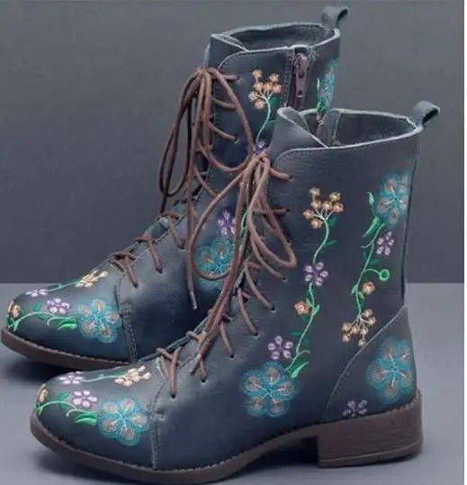 Flat heel lace up boots for autumn and winter Blue - Shop at LoveMi