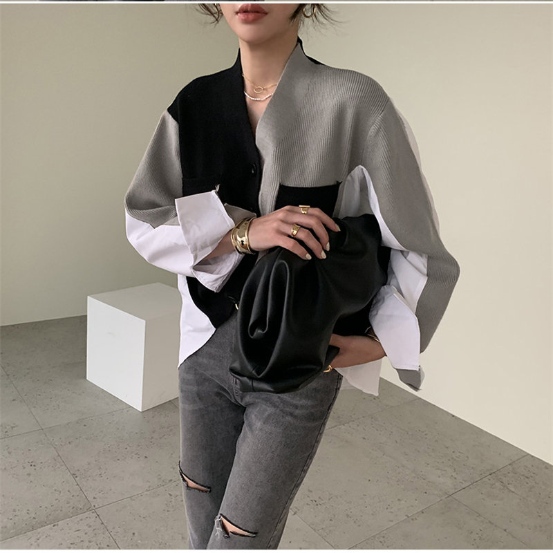 Korean style stitching knitted cardigan