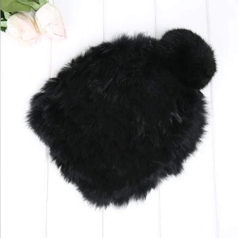 Rabbit fur ball fur hat - Black