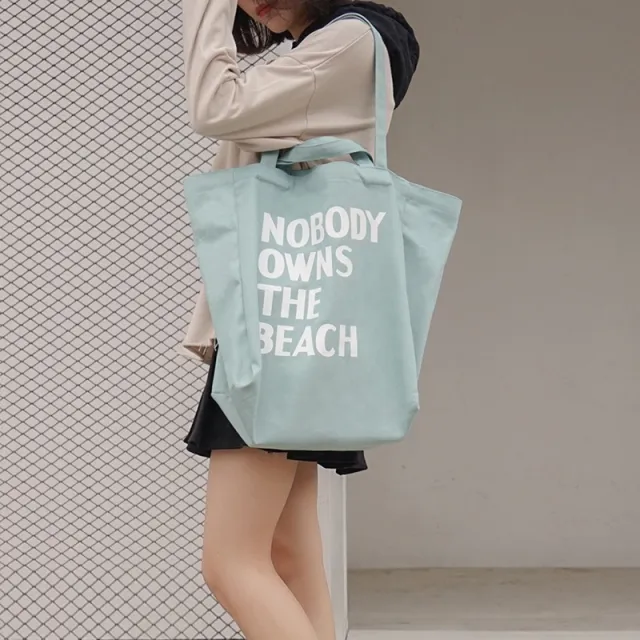 Simple letter single shoulder canvas bag female student Blue - Shop at LoveMi