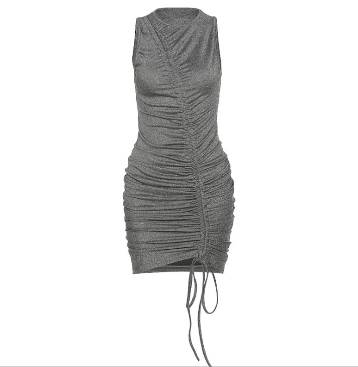 Temperament is thin drawstring long-sleeved dress