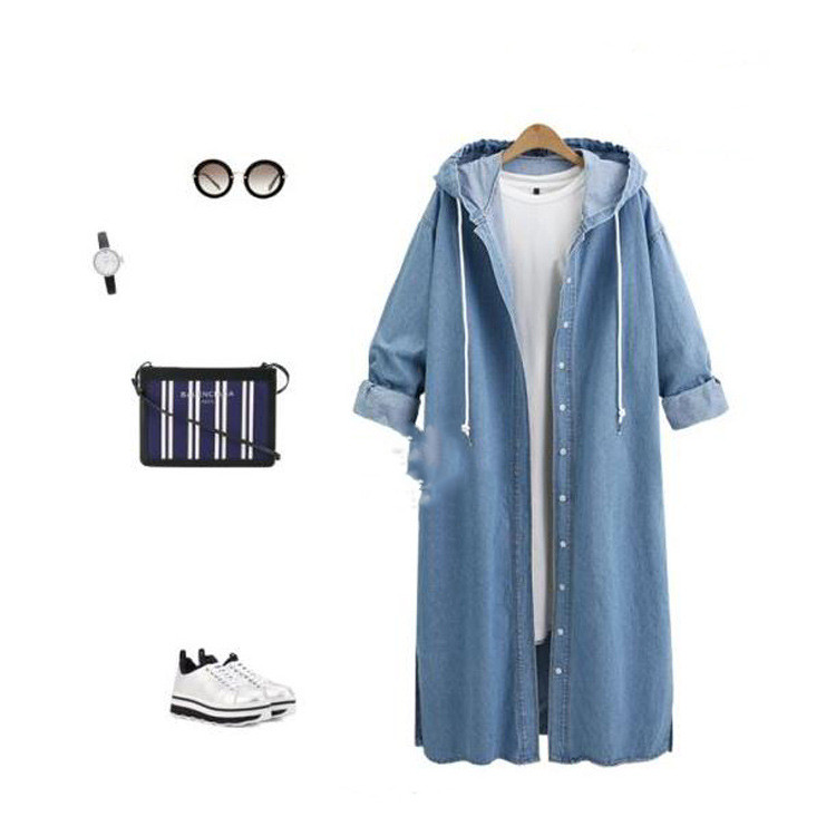 Hooded long sleeve denim jacket
