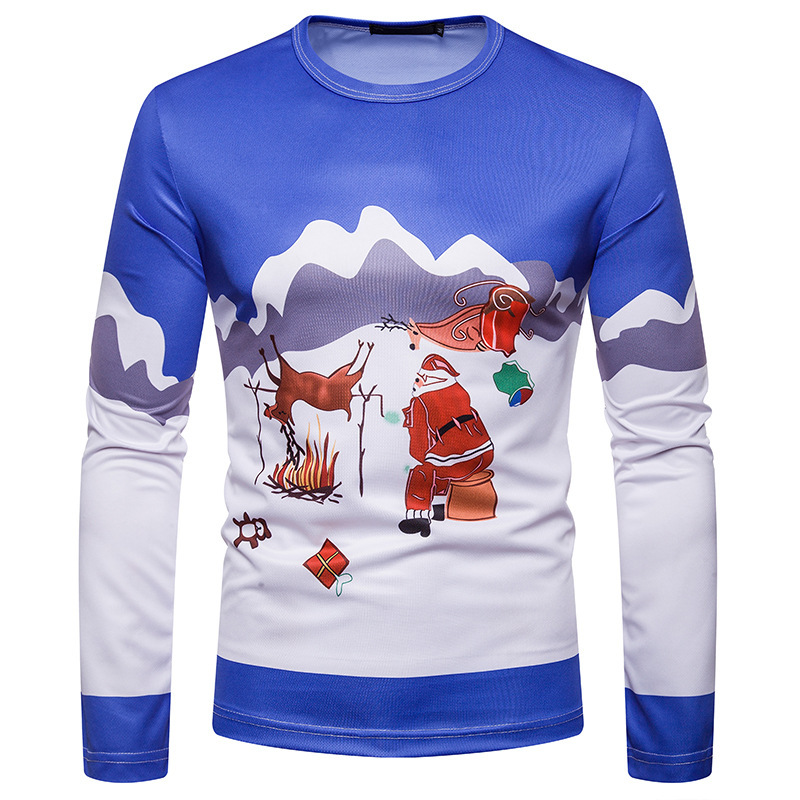 Men's 3D printed Christmas pattern long sleeve T-shirt