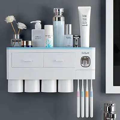 Non-marking Hanging Magnetic Toothbrush Holder Single Drawer Storage Rack