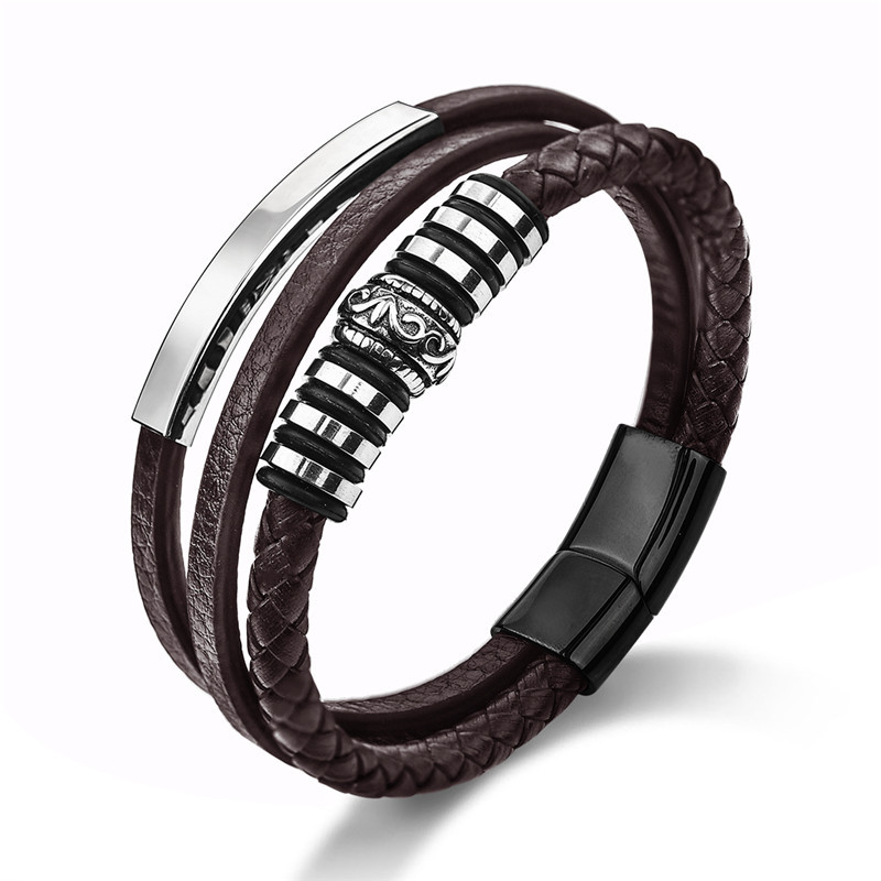 Men's Brown Multilayer Leather Bracelet
