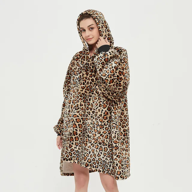 Hooded ladies double layer sweater flannel lazy pullover Leopard - Shop at LoveMi