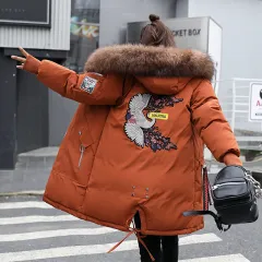 Women's mid-length down padded jacket - Brown - View 1