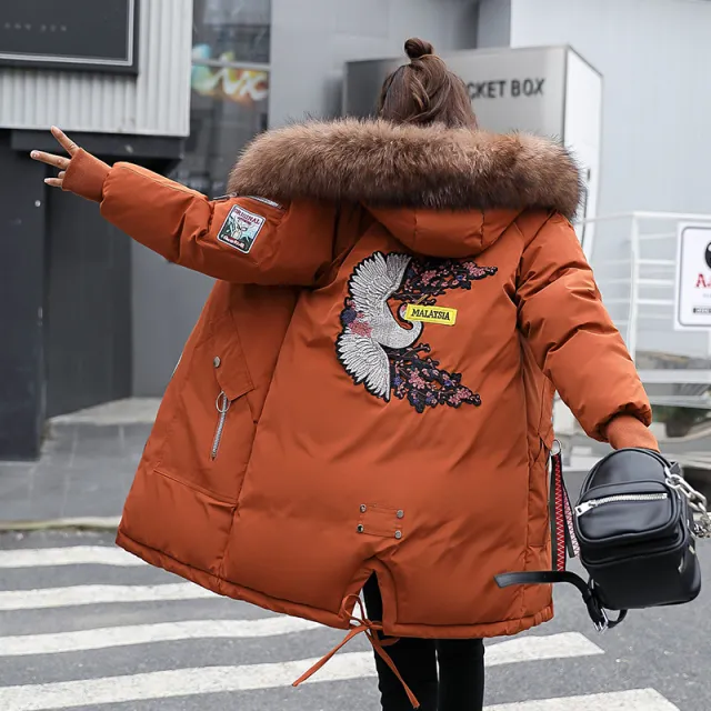 Women's mid length down padded jacket Brown - Shop at LoveMi