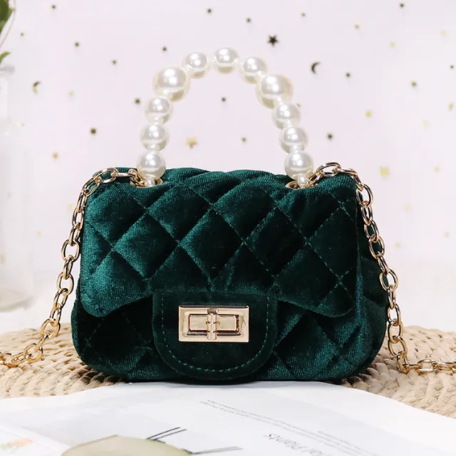 Gold Velvet Mini Pearl Tote Green - Shop at LoveMi