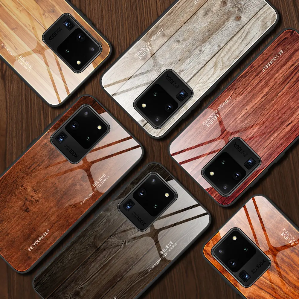 Wood Grain Tempered Glass Phone Case