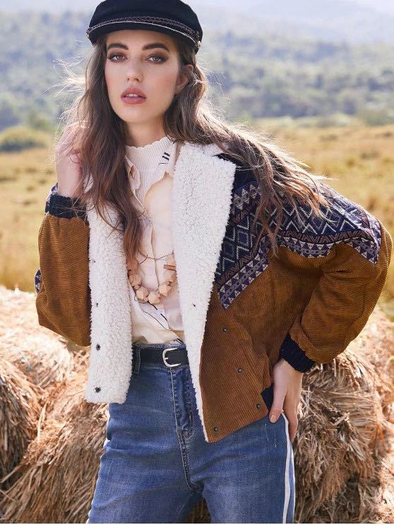 Autumn and winter fashion lamb fur collar stitching jacket