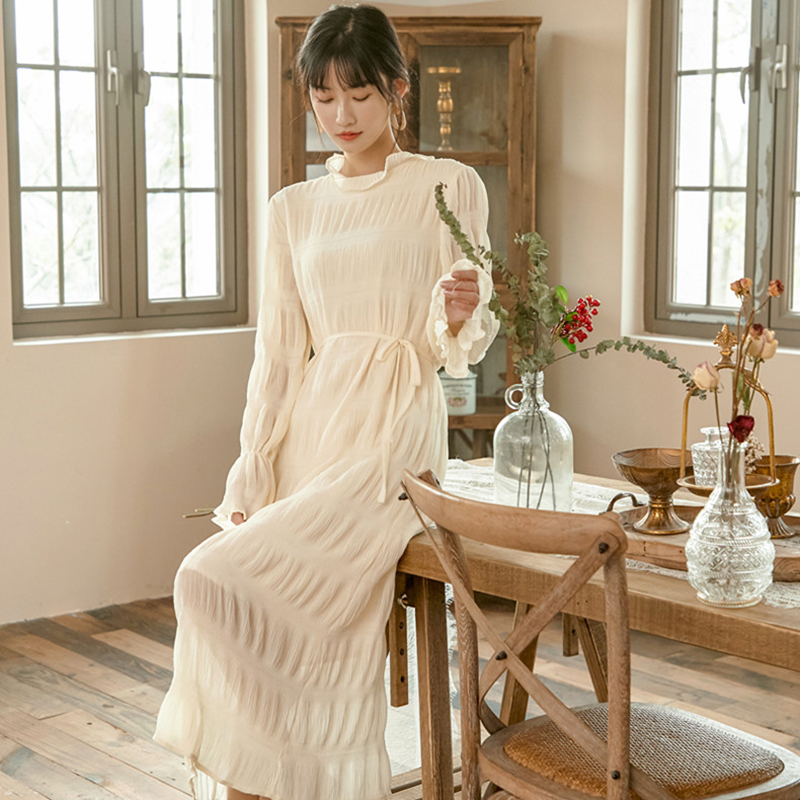 Gradient pleated long dress