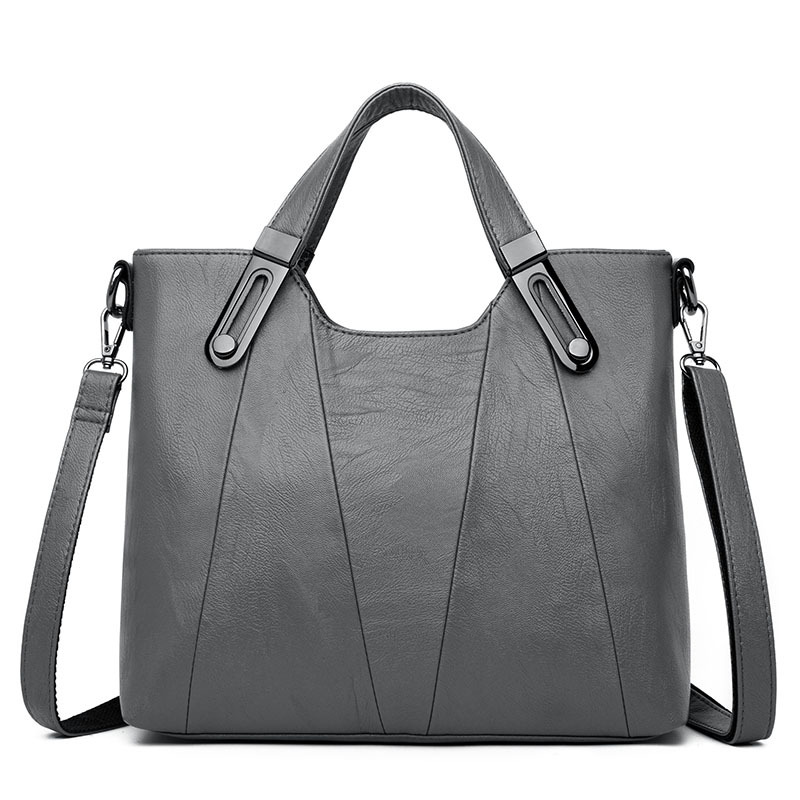 Soft leather large capacity handbag Grey - Shop at LoveMi
