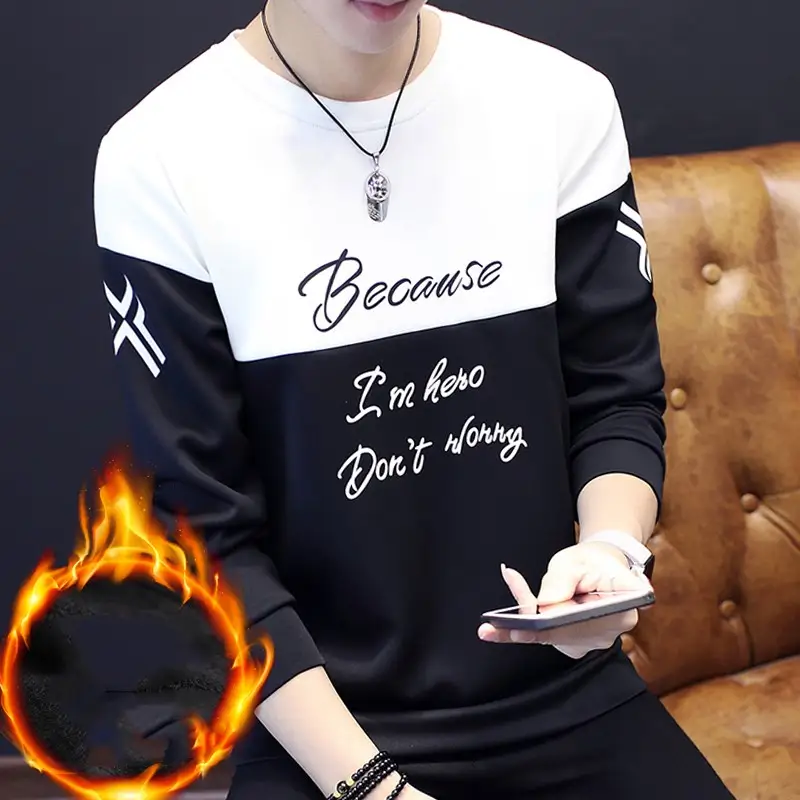 Sleeve long sleeve T-shirt men plus velvet thickening