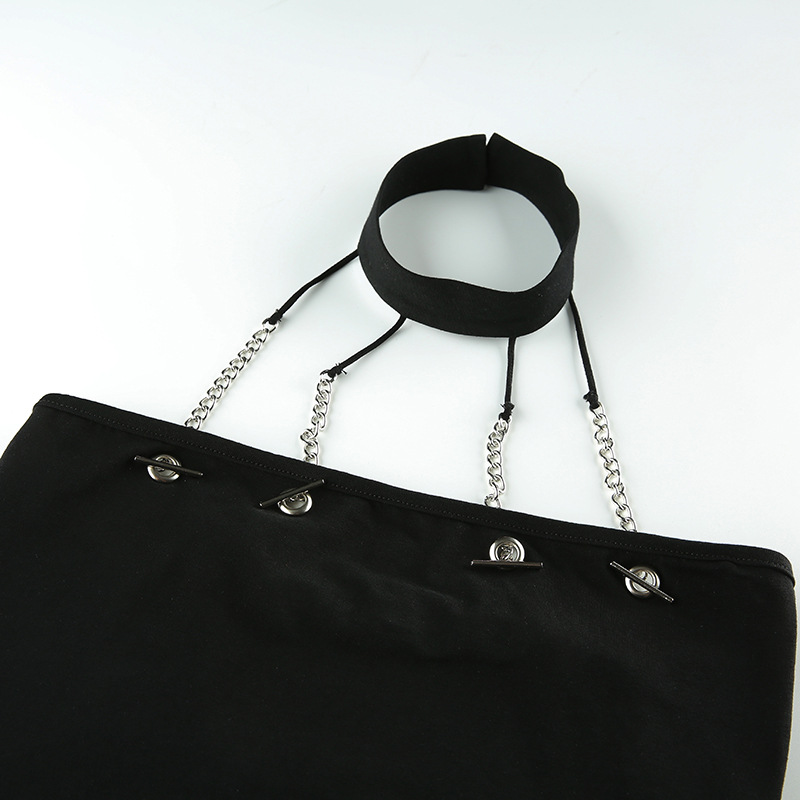 Short sleeve halter chain vest